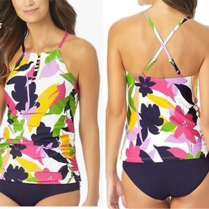 Anne Cole Tankini Top, Printed Lush Garden High-Neck, Size 16W, NWOT